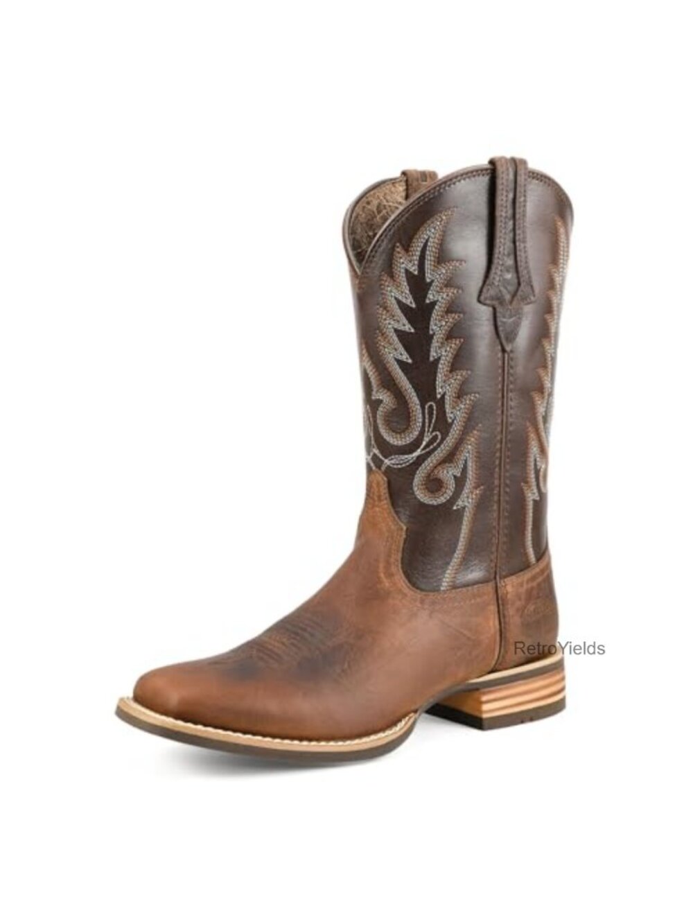 Genuine Leather Cowboy Boots Square Toe Mid-Calf Western Hand-Embroidered